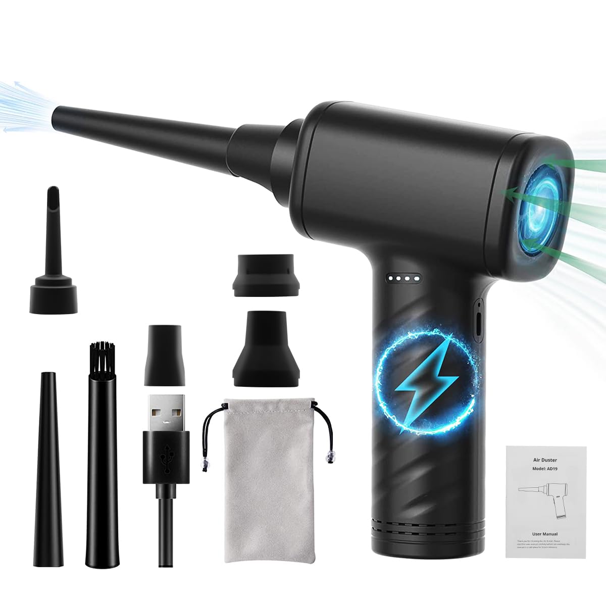 ZORBES Compressed Air Duster, 50000RPM USB Rechargeable Air Duster Air Blower Keyboard Duster, Cordless Air Duster with Folding Nozzles, Electric Air Duster Cleaner for Car Computer Electronics Window Track ZORBES Compressed Air Duster, 50000RPM USB Rechargeable Air Duster Air Blower Keyboard Duster, Cordless Air Duster with Folding Nozzles, Electric Air Duster Cleaner for Car Computer Electronics Window Track